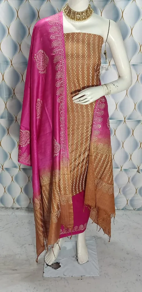 Hand Block Printed Cotton Suit Piece – Dual Dye Artisanal Design